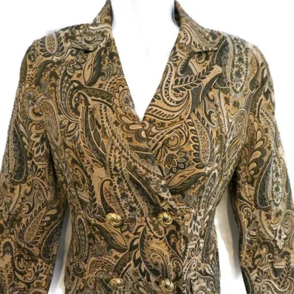 MeTaLLiC Express Design Blazer Double Breasted Brocade Paisley Goldtone 6 - Picture 5 of 9